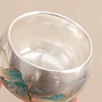 999 Silver Tea Cup – Emblem of Serenity & Blessing – Fine Hammered Finish | Zen Ara Grove