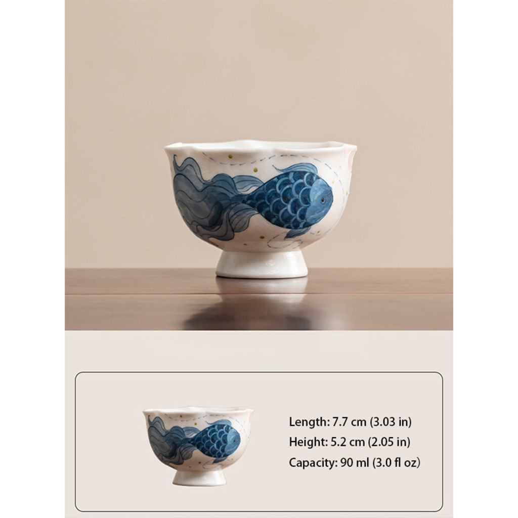 Hand-Painted Koi Porcelain Footed Cup – Flared Flower Rim | Zen Ara Grove