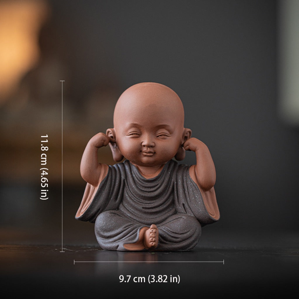 Handcrafted Ceramic "Four-Nos" Monk Statues – Symbol of Inner Calm & Thoughtful Living | Zen Ara Grove