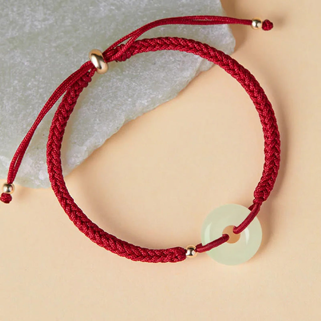 Adjustable Hand-Braided Hetian Jade Peace Buckle Bracelet — Balance & Good Wishes