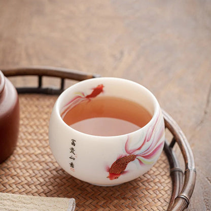 Milky White Ceramic Mug with Koi Motif – Elegant Glaze for Hot and Cold Drinks | Zen Ara Grove