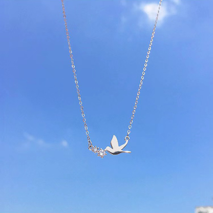 S925 Sterling Silver Peace Dove Necklace with Twin Diamonds – Symbol of Hope | Zen Ara Grove