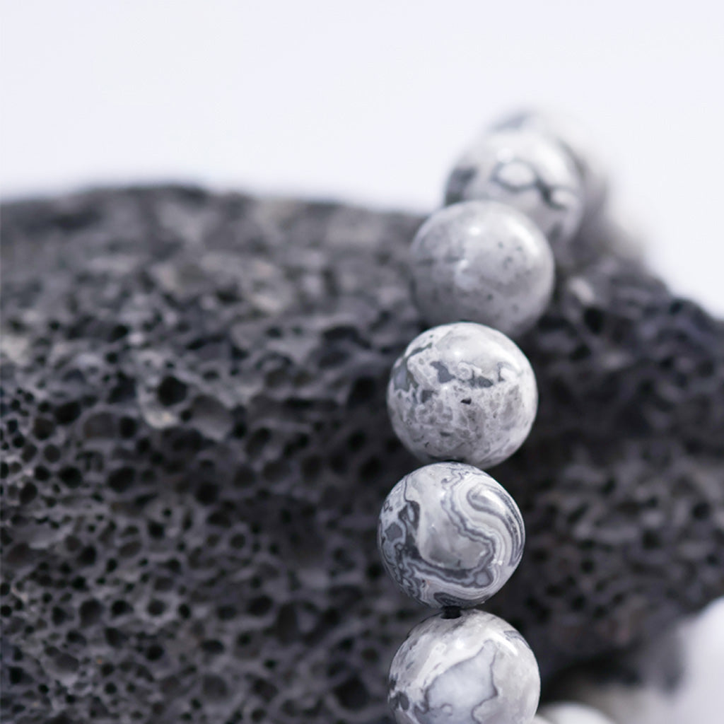 White Turquoise & Map Stone Bracelet with Taoist "Rain Gradual Ear"Beads – Symbol of Protection, Purification & Inner Harmony | Zen Ara Grove