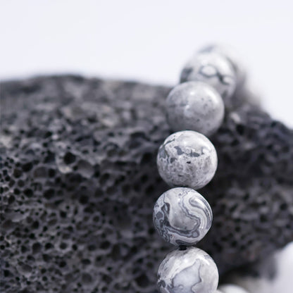 White Turquoise & Map Stone Bracelet with Taoist "Rain Gradual Ear"Beads – Symbol of Protection, Purification & Inner Harmony | Zen Ara Grove