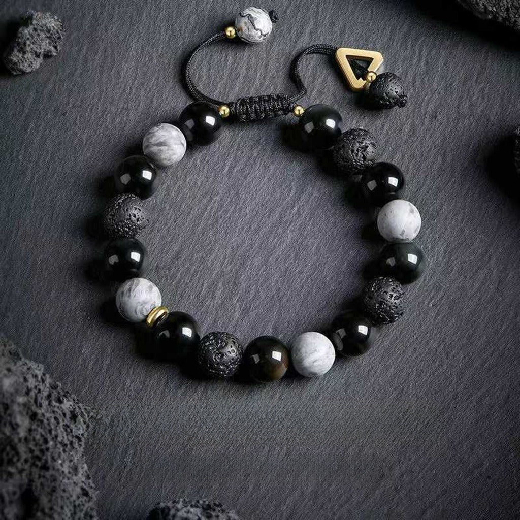 Handmade Adjustable Cord – Volcanic Stone & Polished Obsidian, Galaxy Style | Zen Ara Grove