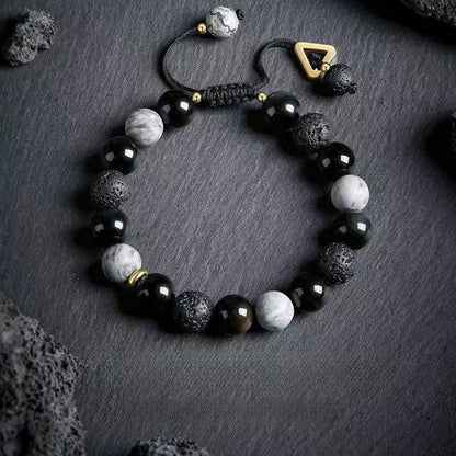 Handmade Adjustable Cord – Volcanic Stone & Polished Obsidian, Galaxy Style | Zen Ara Grove