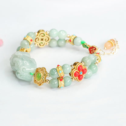 Natural Jade Pixiu Double‑Layer Bracelet – Symbol of Wealth and Blessing | Zen Ara Grove