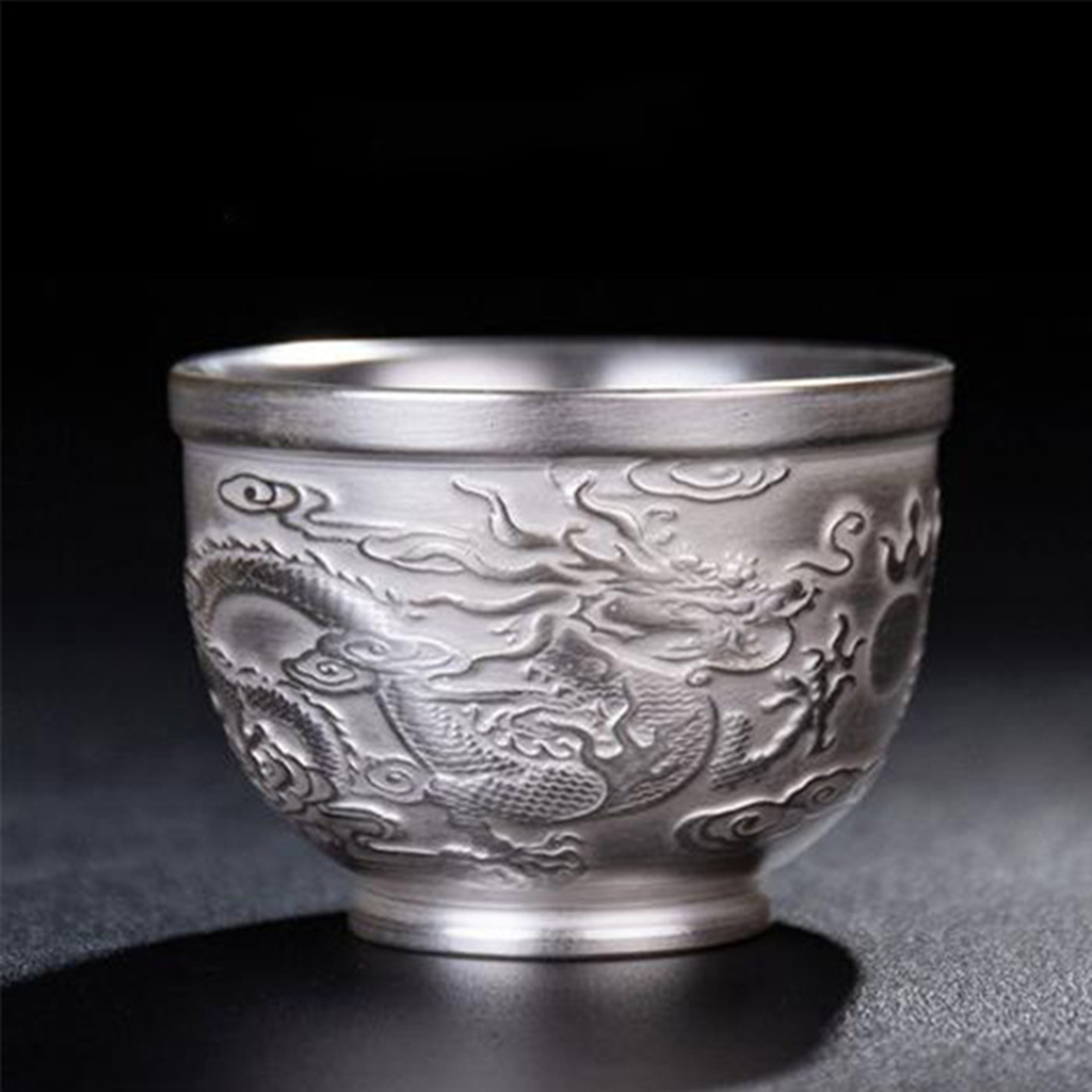 999 Silver Hammered Teacup – Dragon & Phoenix Design – Handcrafted Symbol of Strength and Harmony | Zen Ara Grove