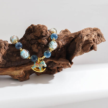 LIMITED TIME OFFER-Handcrafted Blue Agate and Luminous Glass Bead Bracelet –  A Symbol of Joy and Protection | Zen Ara Grove