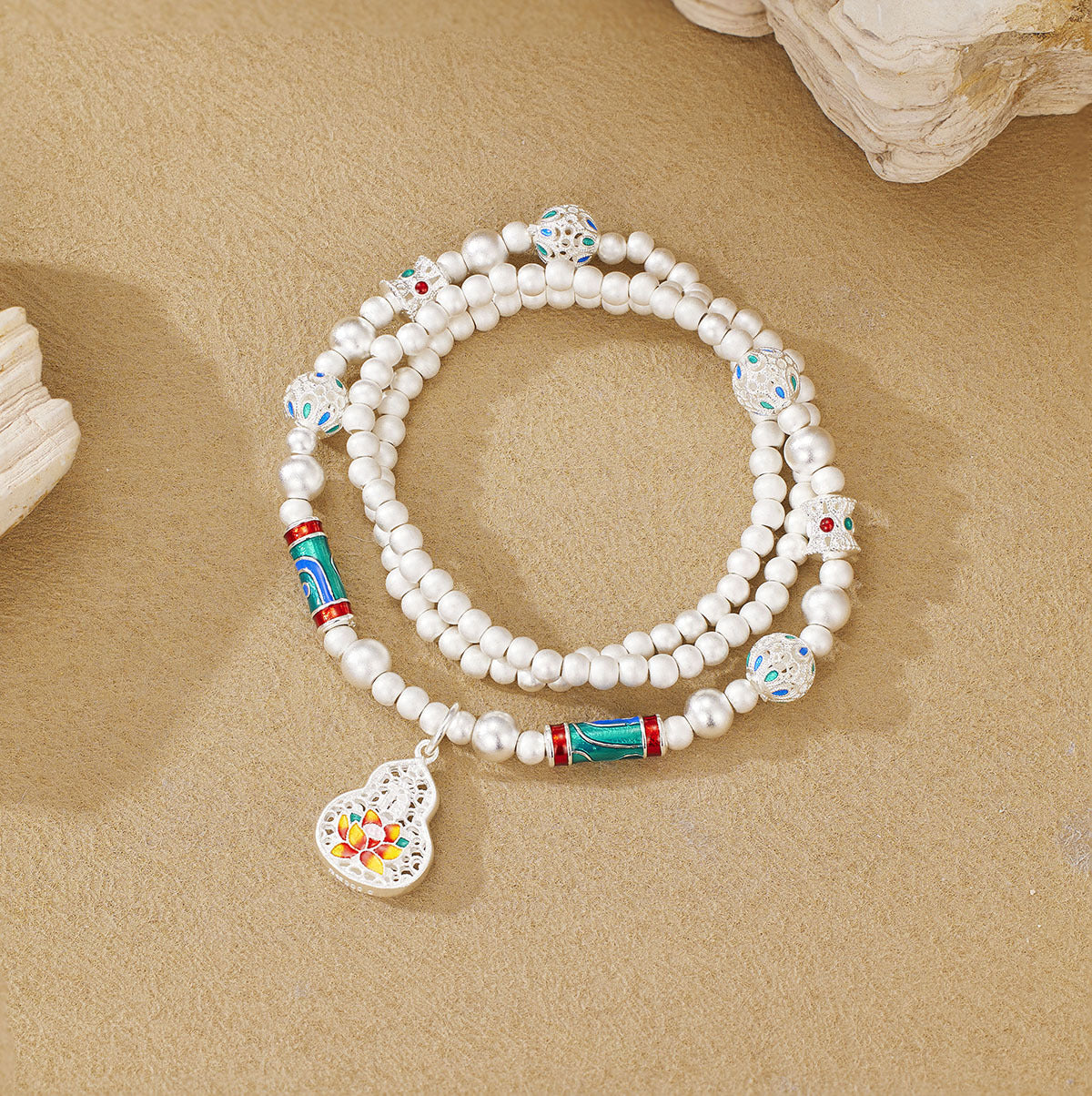 TODAY ONLY! Enamel Gourd & Lotus Bracelet – Purity in Every Bead | Zen Ara Grove