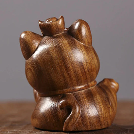 Mini Green Sandalwood Ingot Lucky Cat Carved Peace Desk Decorations | Zen Ara Grove