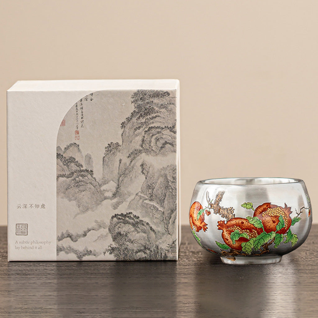 999 Silver Tea Cup – Emblem of Serenity & Blessing – Fine Hammered Finish | Zen Ara Grove