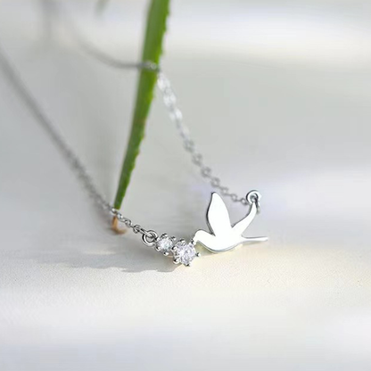 S925 Sterling Silver Peace Dove Necklace with Twin Diamonds – Symbol of Hope | Zen Ara Grove