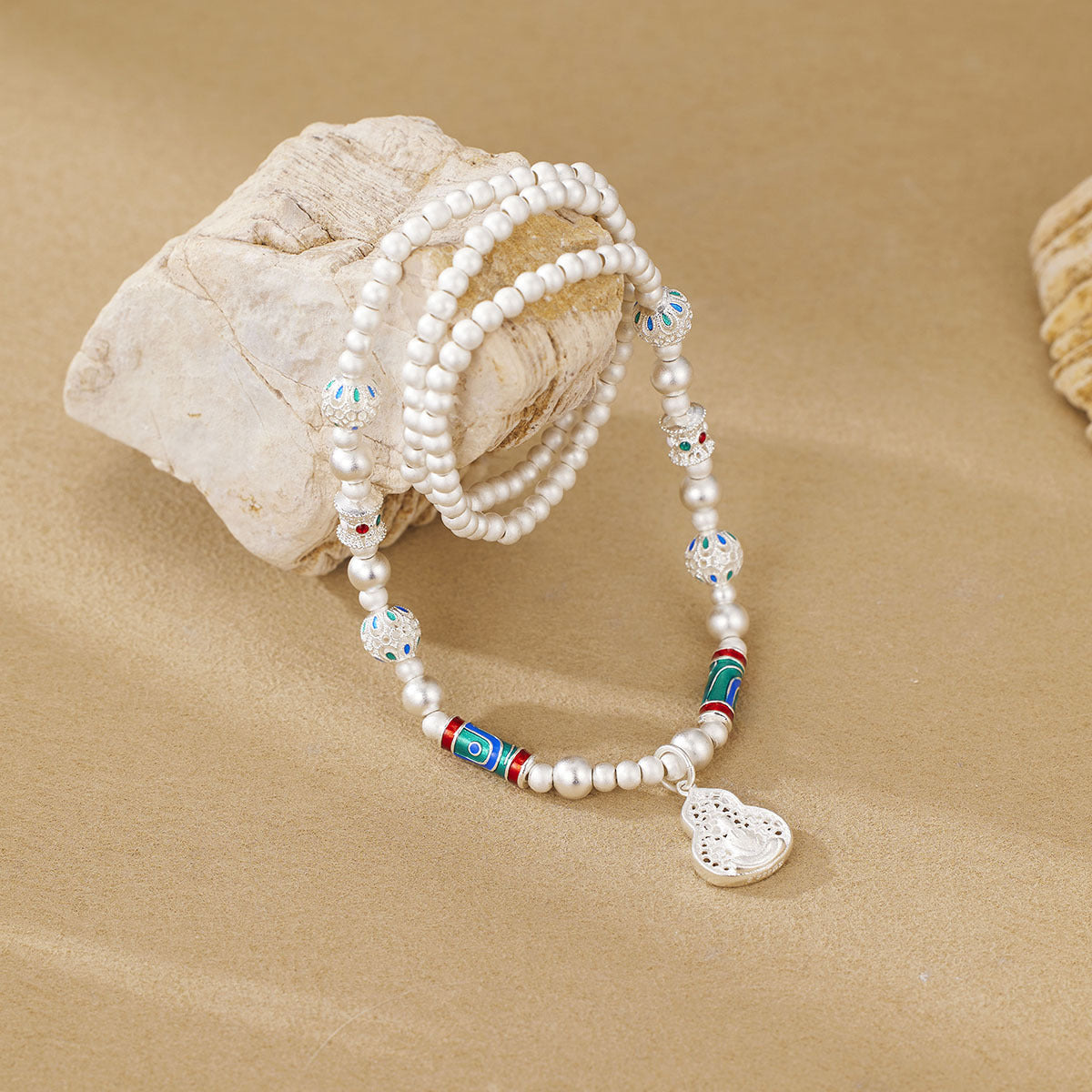 TODAY ONLY! Enamel Gourd & Lotus Bracelet – Purity in Every Bead | Zen Ara Grove
