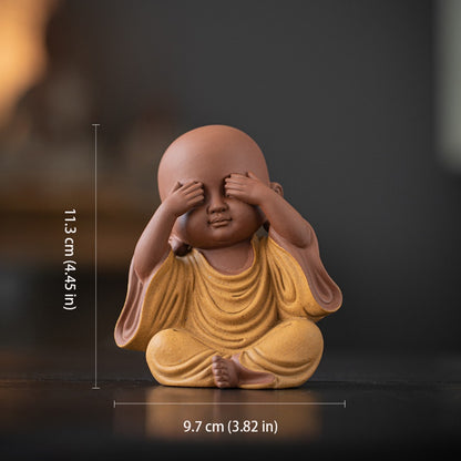 Handcrafted Ceramic "Four-Nos" Monk Statues – Symbol of Inner Calm & Thoughtful Living | Zen Ara Grove