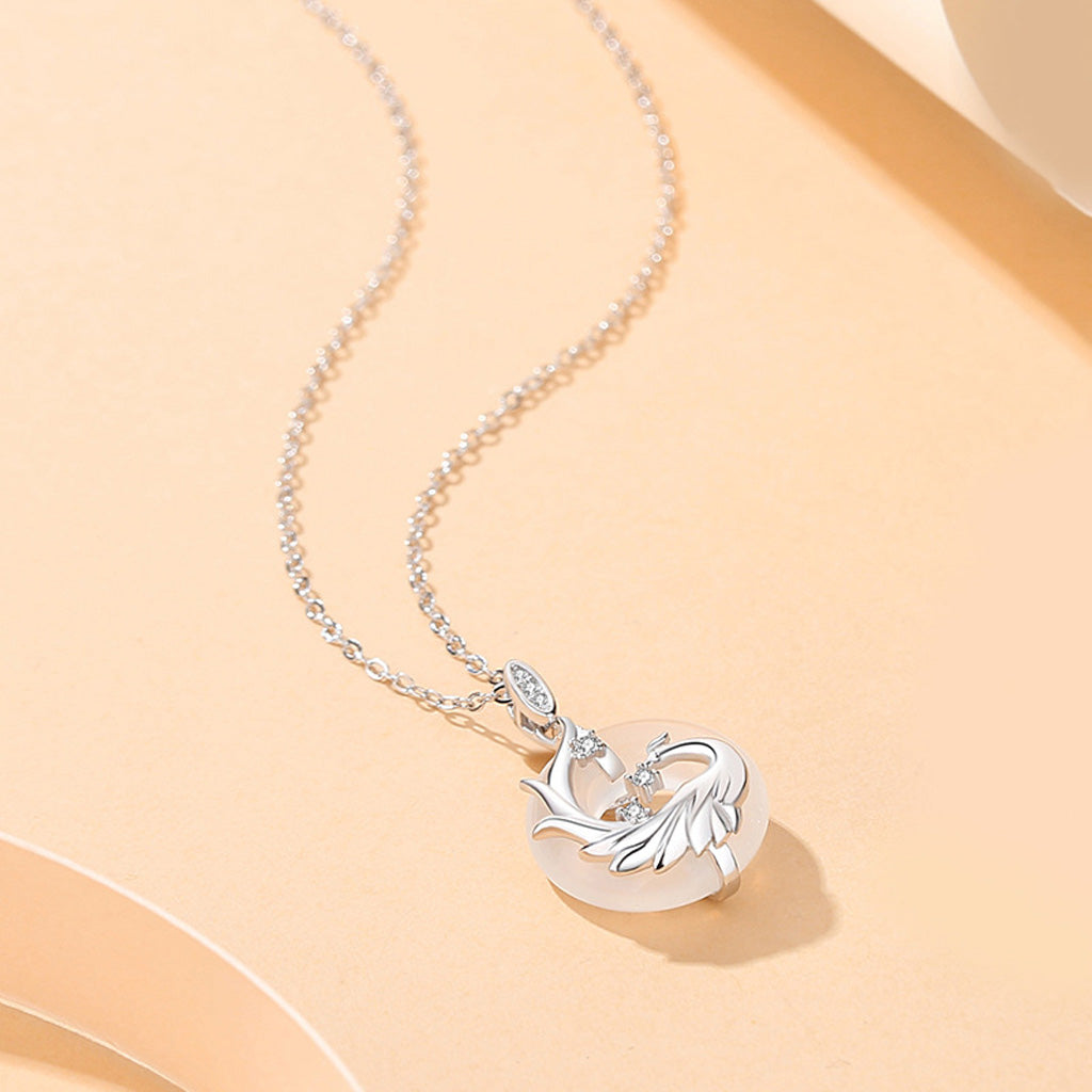 S925 Sterling Silver Black Agate Dragon or White Chalcedony Dragon and Phoenix Necklace