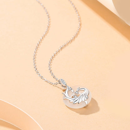 S925 Sterling Silver Black Agate Dragon or White Chalcedony Dragon and Phoenix Necklace