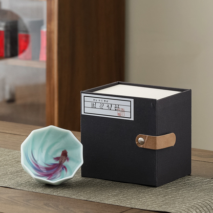 Celadon Porcelain Koi Fish Teacup – Artistic Green Glaze Tea Bowl | Zen Ara Grove