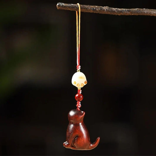 Small Leaf Red Sandalwood Green Sandalwood Sandalwood Sitting Cat Sooth Phone Hanging Decoration | Zen Ara Grove