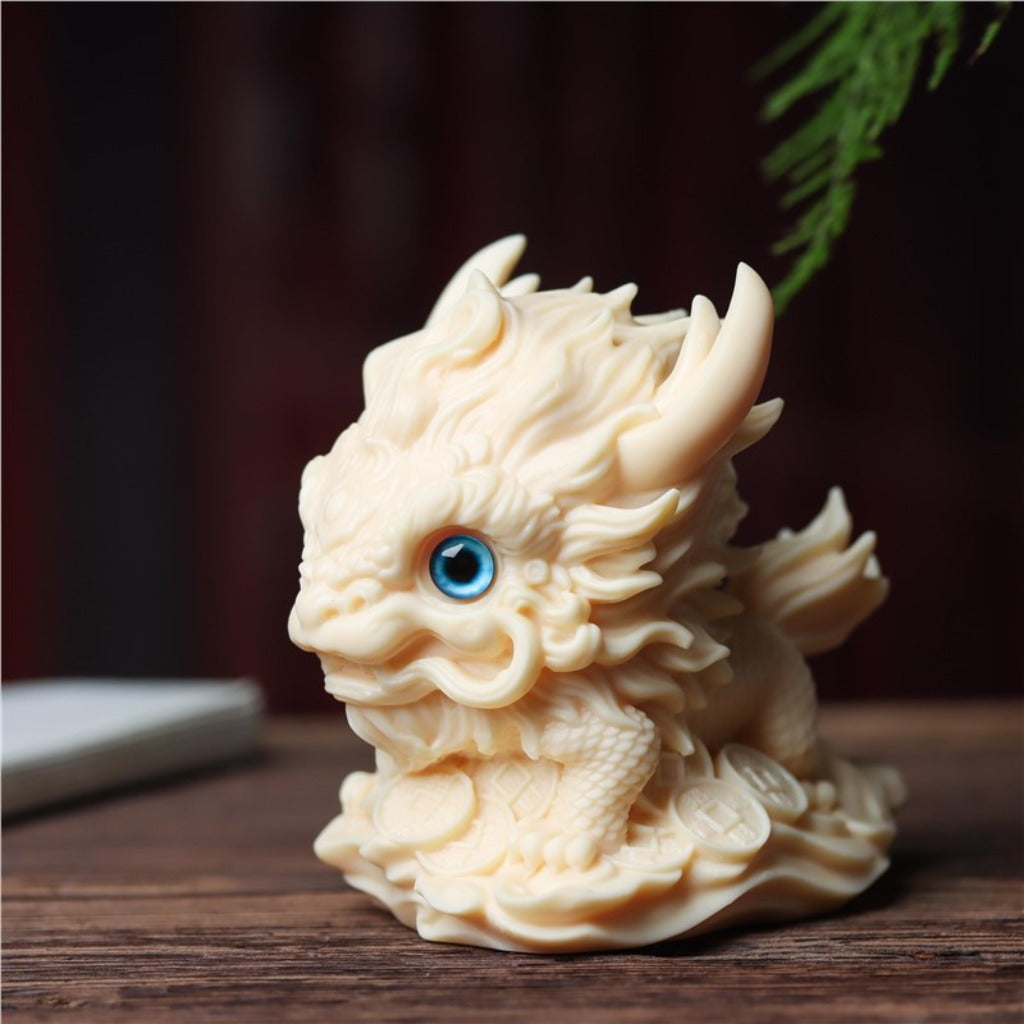 Hand-Carved Tagua Three Auspicious Beasts – Dragon, Qilin & Pixiu Figurine Set | Zen Ara Grove