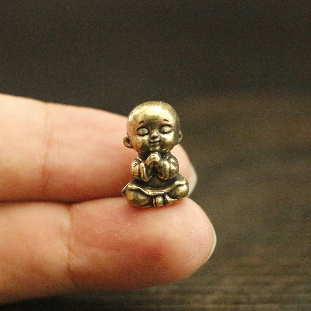 Mini Brass Figurine Set – Saluting Buddha, Luoyang Bridge Scene, Little Monk & Fishing Old Man | Zen Ara Grove