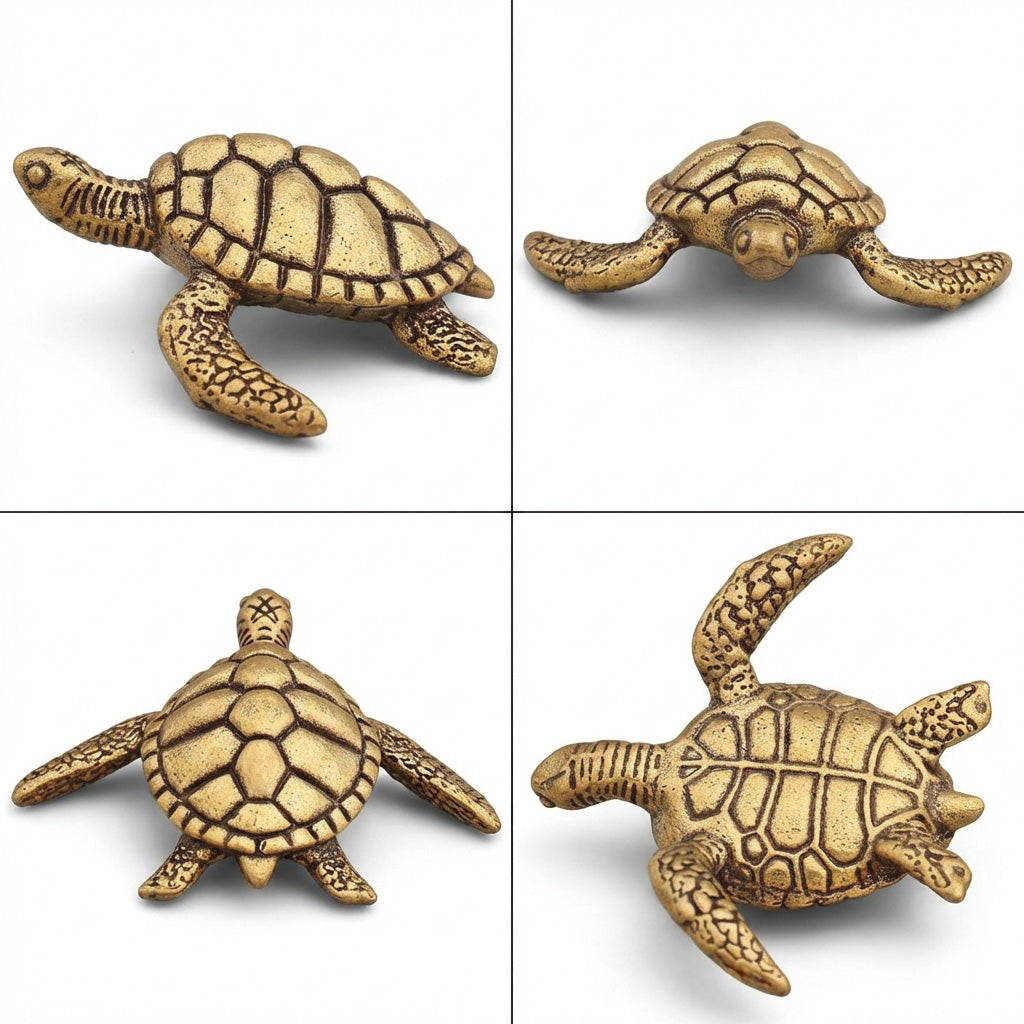 Handcrafted Brass Turtle Figurine Set – Symbols of Longevity, Protection & Good Fortune | Zen Ara Grove
