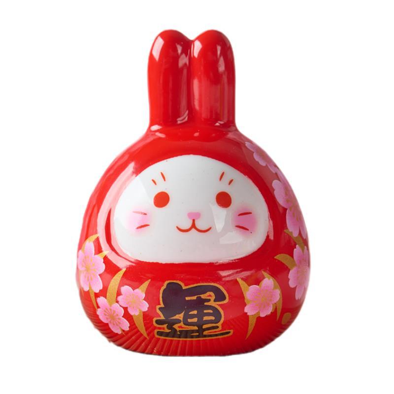 Lucky Rabbit Ceramic Figurine – Red Charm for Good Fortune | Zen Ara Grove