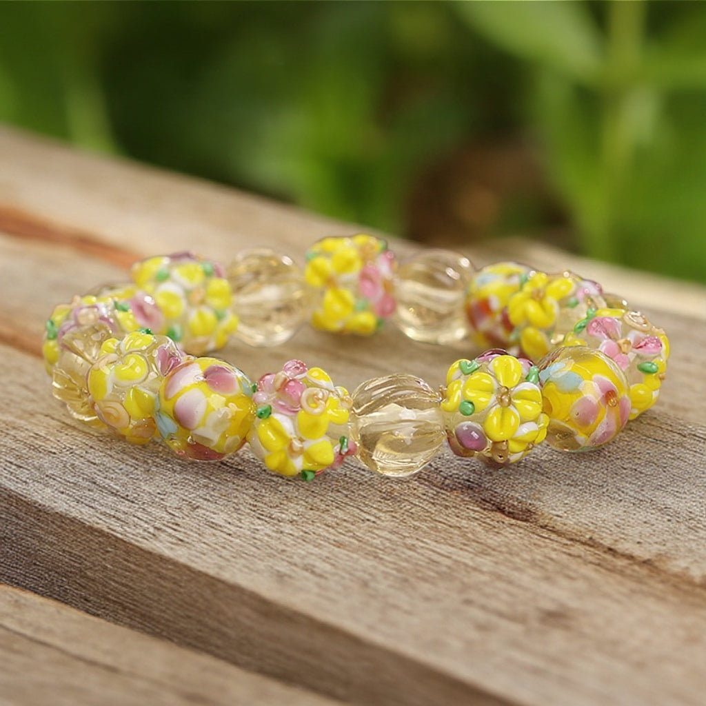 $9.99 LIMITED TIME OFFER Multicolor Sakura Bloom Glass Charm Bracelet | Zen Ara Grove