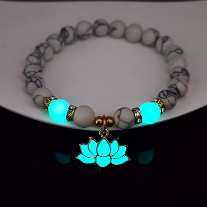 Glow-in-the-Dark Turquoise Lotus Bracelet – Zen Night Calm | Zen Ara Grove