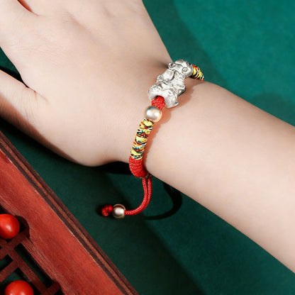 Adjustable 999 Silver Red Rope Pixiu for Children – Blessing & Protection | Zen Ara Grove