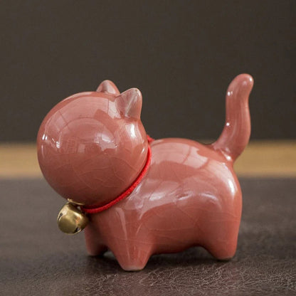 Mini Cute Lucky Bell Cat Tea Pet Ceramic Home Desk Figurine Decoration| Zen Ara Grove