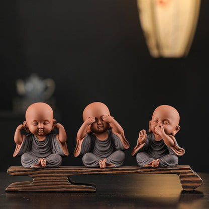 Handcrafted Ceramic "Four-Nos" Monk Statues – Symbol of Inner Calm & Thoughtful Living | Zen Ara Grove