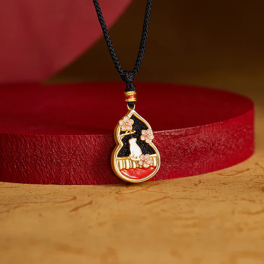 925 Sterling Silver Peach Blossom Cat Gourd Pattern Protection Necklace Pendant | Zen Ara Grove