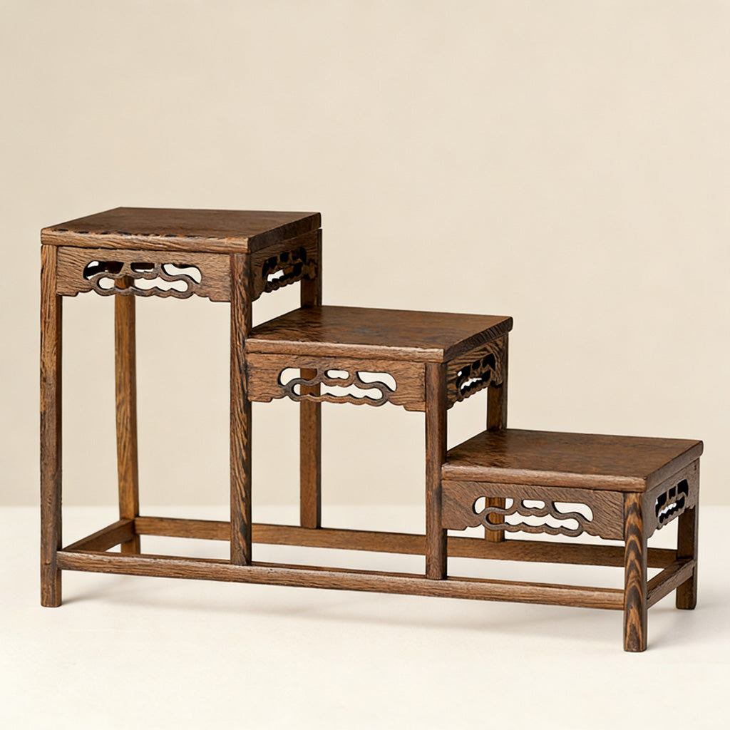 Handcrafted Macassar Ebony Tiered Display Stand – Elegant Heritage for Tea Sets, Bonsai & Collectibles | Zen Ara Grove