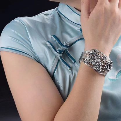 Peacock Hollow Engraved Silver-Plated Cuff Bracelet | Zen Ara Grove