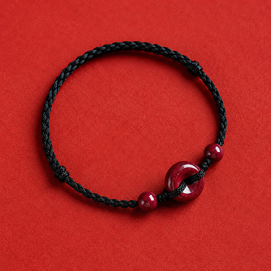 Adjustable Cinnabar Peace Buckle Cord Bracelet — Balance & Good Wishes