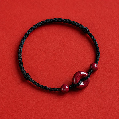 Adjustable Cinnabar Peace Buckle Cord Bracelet — Balance & Good Wishes
