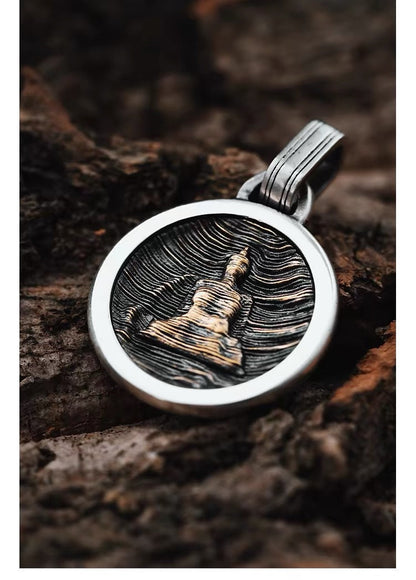 Zen Circle Pendant｜Gold Buddha in Silver Mandala