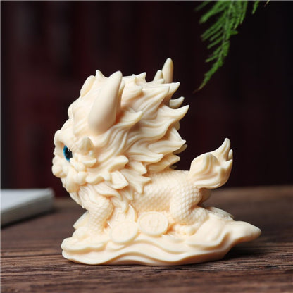 Hand-Carved Tagua Three Auspicious Beasts – Dragon, Qilin & Pixiu Figurine Set | Zen Ara Grove