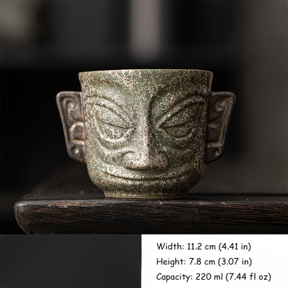 Sanxingdui Gold Mask Ceramic Teacup – Inspired Heritage Drinkware | Zen Ara Grove