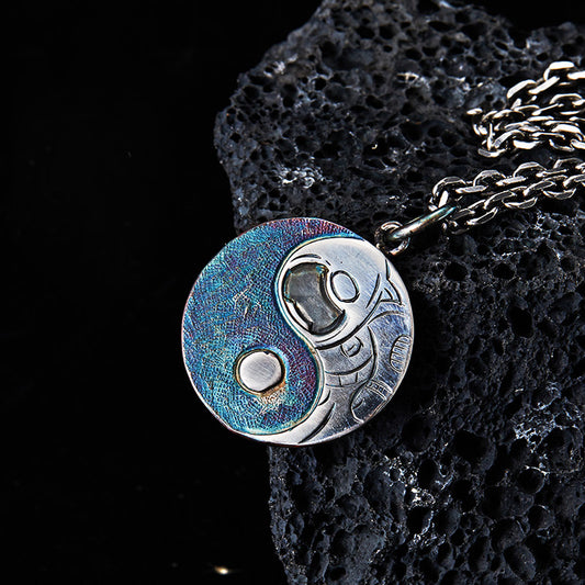 Custom 99 Silver Yin‑Yang Galaxy Pendant – Personalized Necklace of Courage & Infinity | Zen Ara Grove