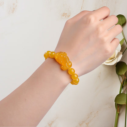 Handcrafted Yellow Chalcedony Pixiu Bracelet – Wealth & Prosperity | Zen Ara Grove