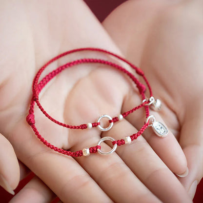 Adjustable Red Cord Bracelet or Anklet with Symbolic Charms — Good Wishes
