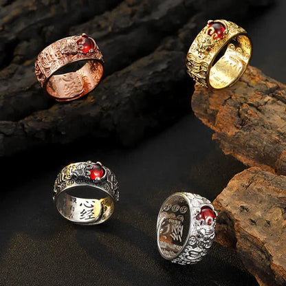 Garnet Pixiu Open Ring – Symbol of Wealth, Protection & Wisdom | Zen Ara Grove