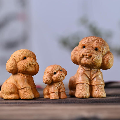 Hand-Carved Aromatic Cypress Teddy Dog Figurine – Artisan Wooden Desk Accent with Natural Scent | Zen Ara Grove