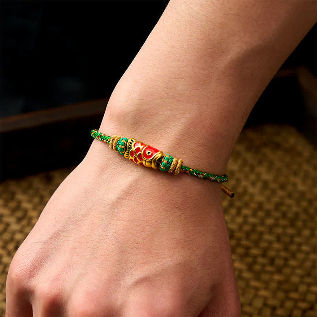Adjustable Hand-Braided Koi Bracelet with Gold-Tone Details — Perseverance & Good Fortune