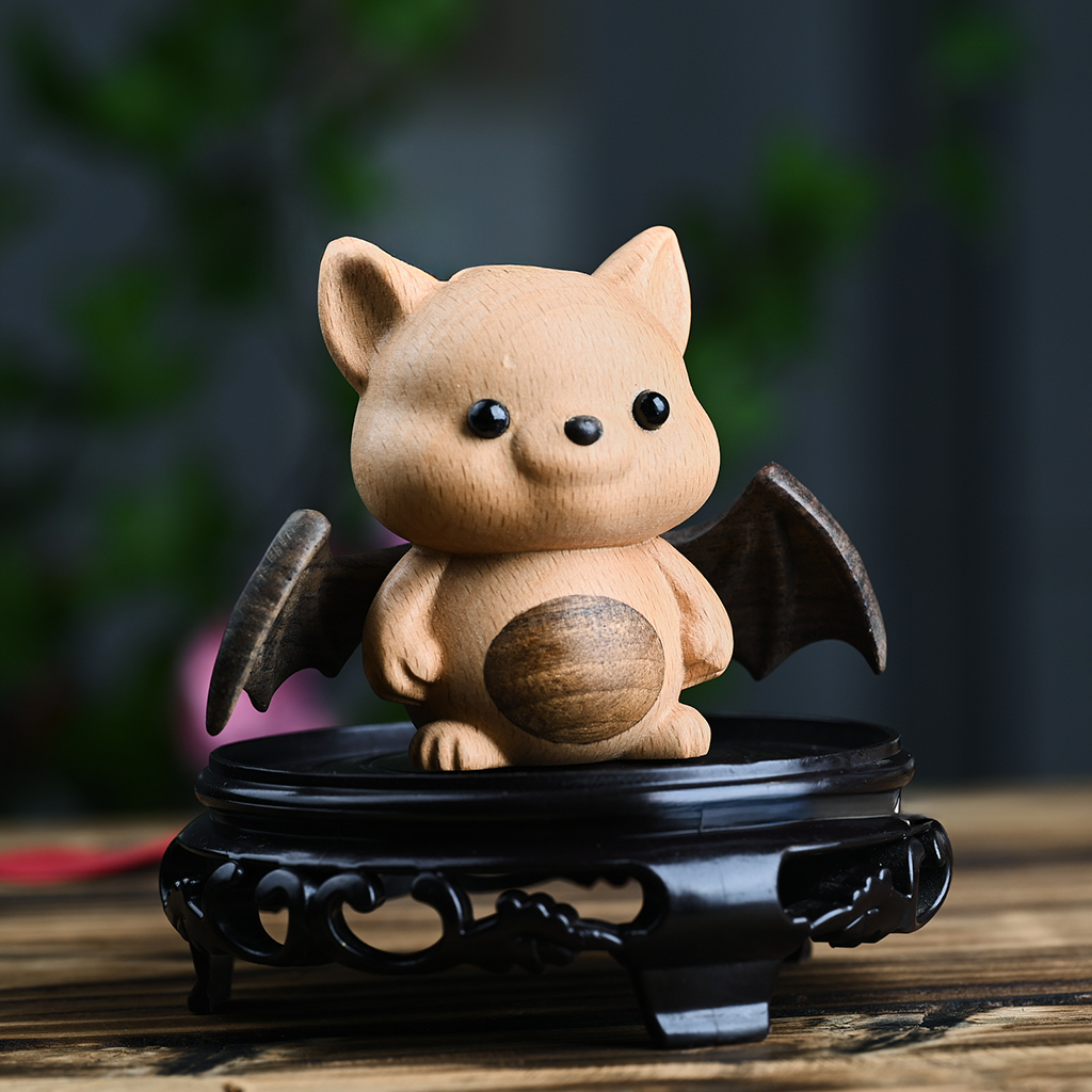 Whimsical Beech Wood Baby Bat – Artisanal Joint Design Wooden Decor | Zen Ara Grove