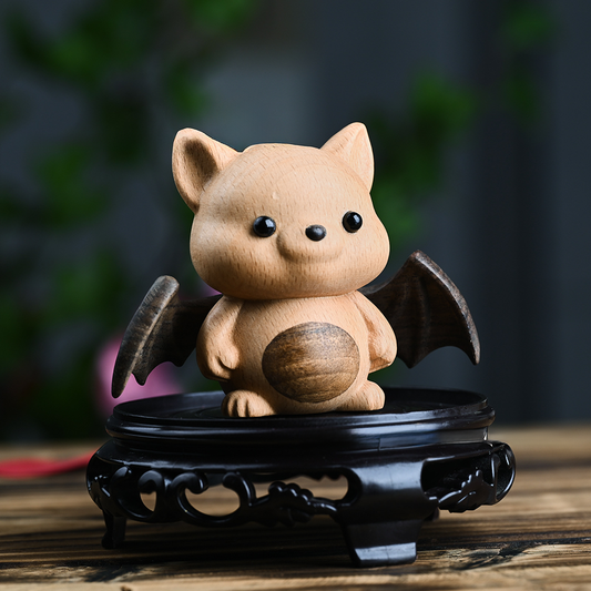 Whimsical Beech Wood Baby Bat – Artisanal Joint Design Wooden Decor | Zen Ara Grove