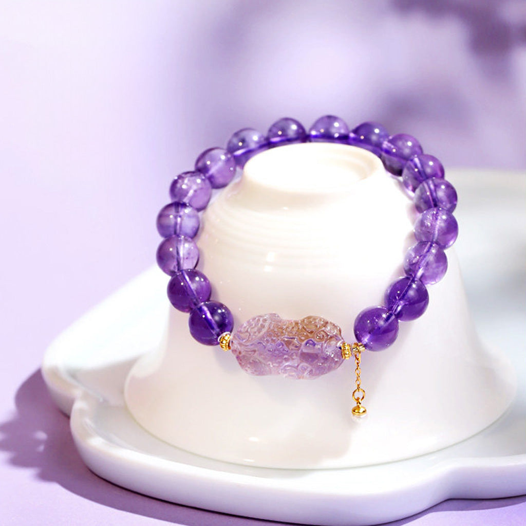 Handcrafted Natural Amethyst Pixiu Bracelet – Love & Prosperity | Zen Ara Grove