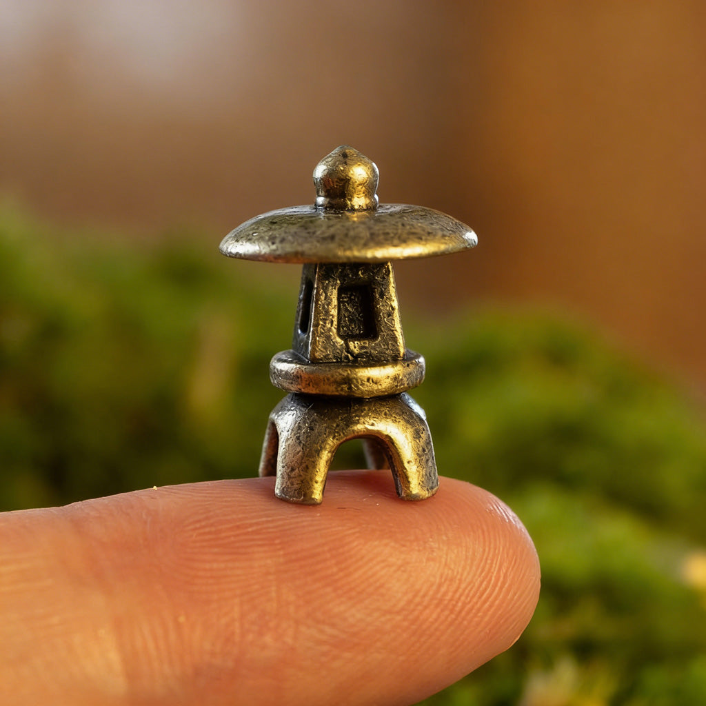 Mini Brass Stone Lantern Figurine – Symbol of Illumination and Tranquility | Zen Ara Grove